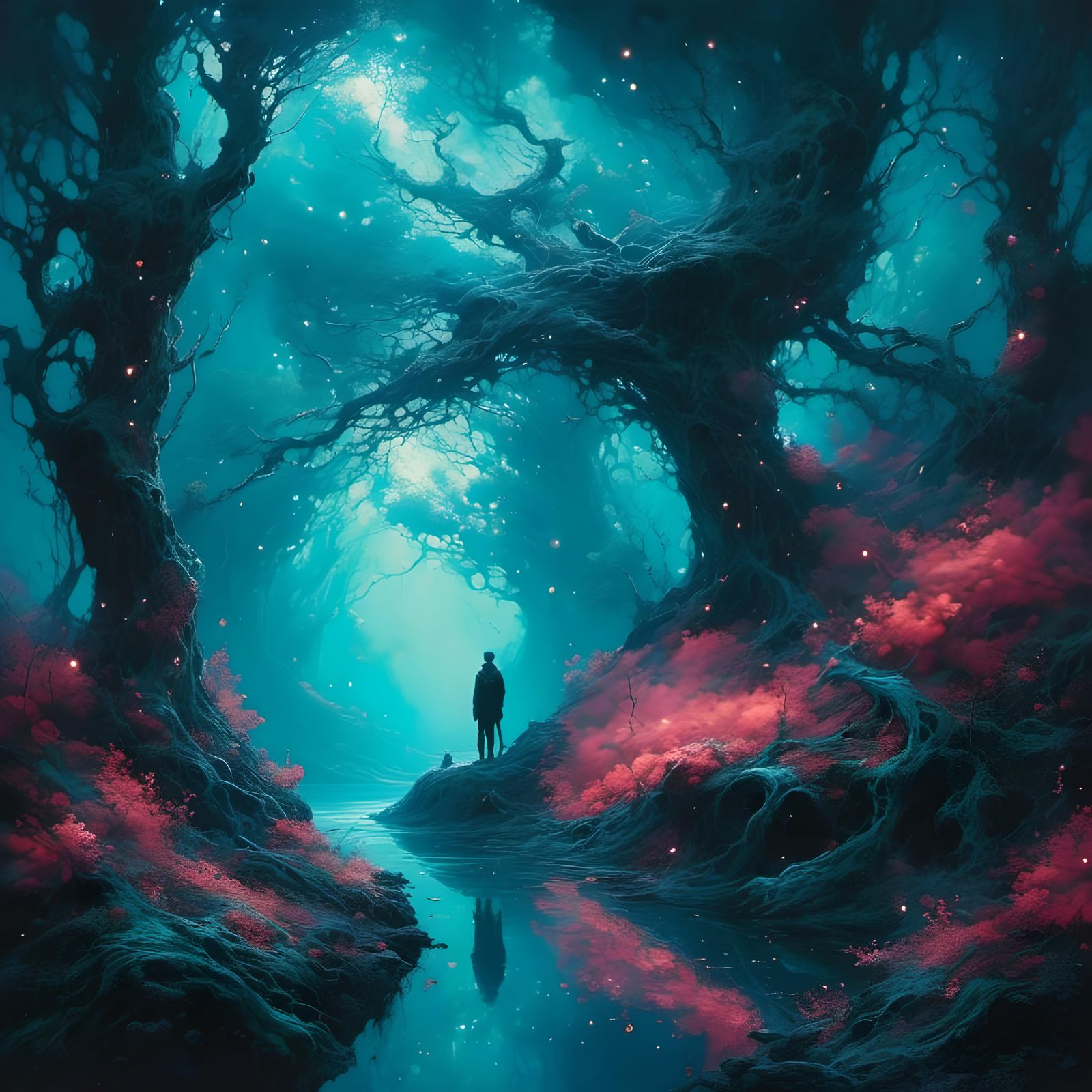 Bioluminescent Forest with Mythical Creatures