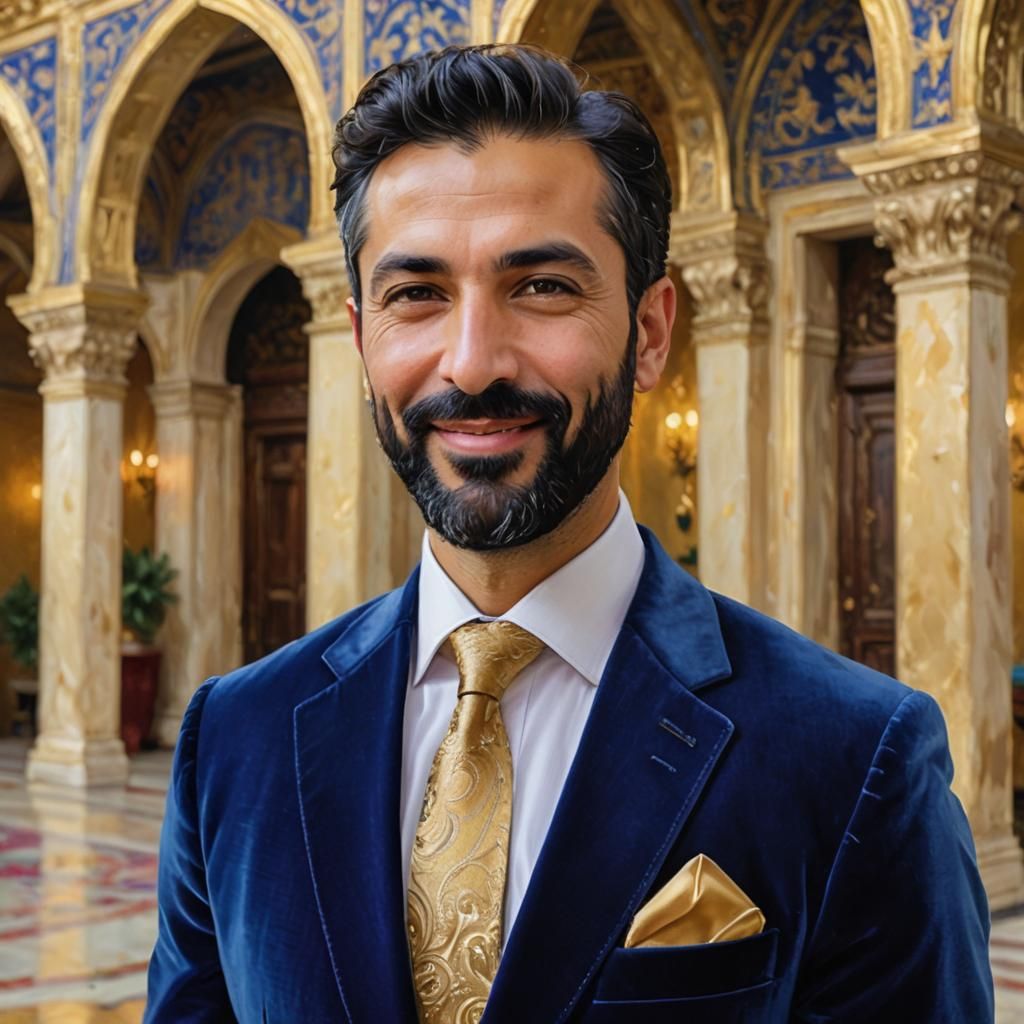 Elegant Man in Velvet Suit: Impressionist Palace Portrait