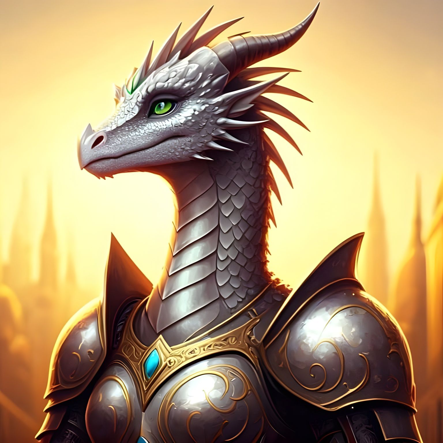 Draconic Maiden in Golden Fantasy City