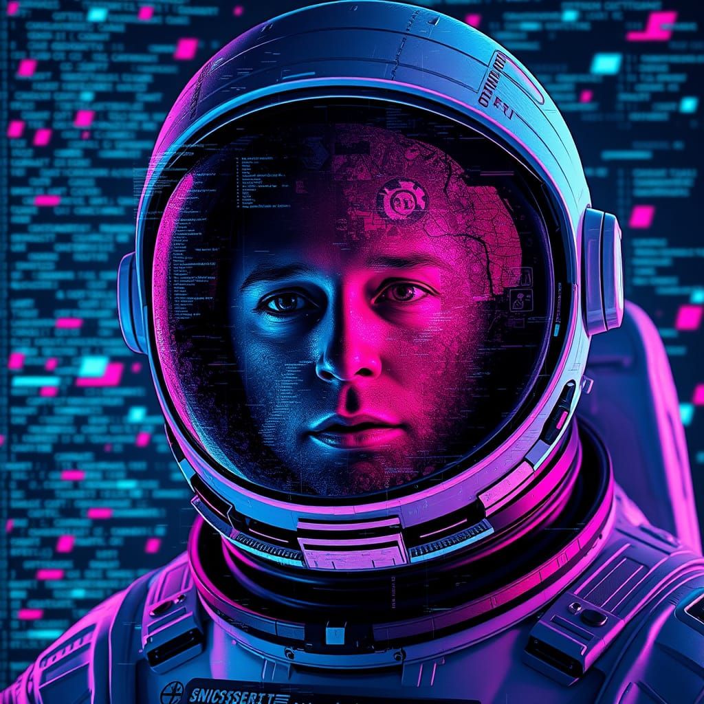 Astronaut Glitch in Digital World as Space Opera