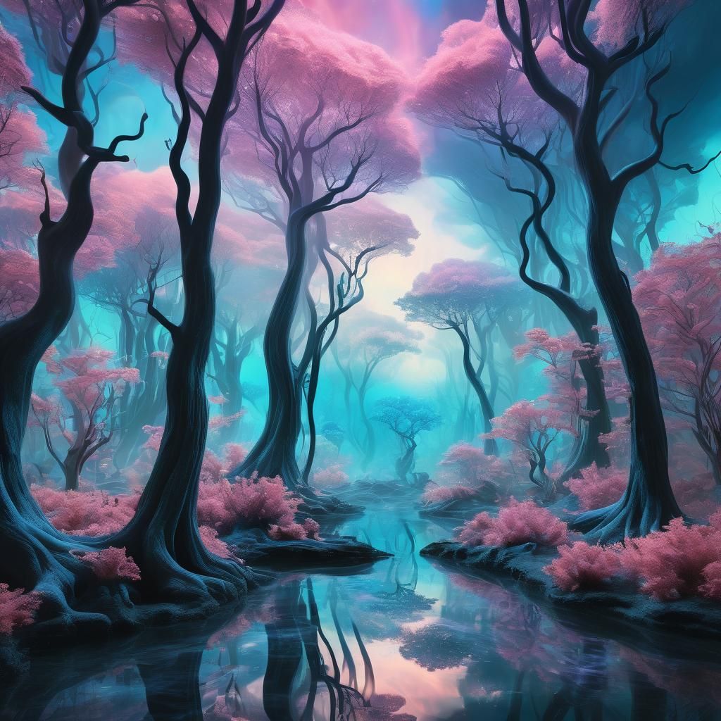 Iridescent Forest Floating in Surreal Dreamscape