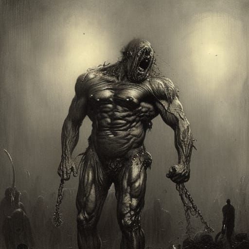 Horror Monster Bodybuilder in Doré Style