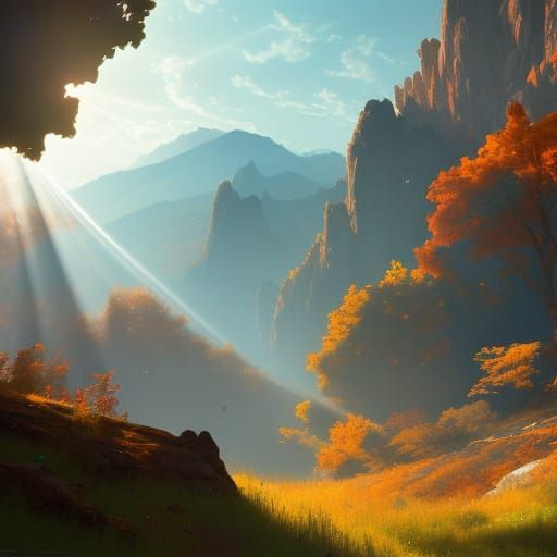 Radiant Hillside Landscape in Art Nouveau Style