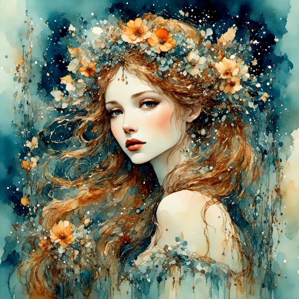 Freckled Beauty in Stained Glass Style