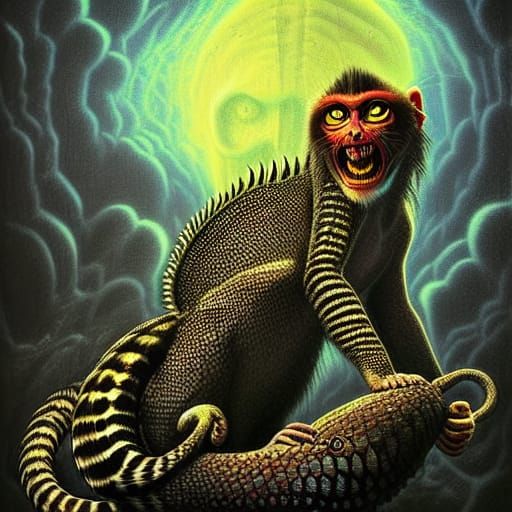 Hybrid Creature Hunting Lions: Lowbrow Fantasy Art