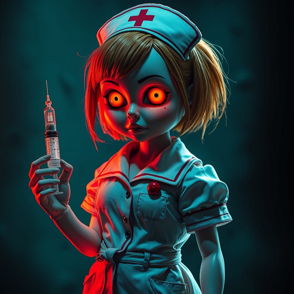 Evil Nurse Doll in Dark Futuristic Style
