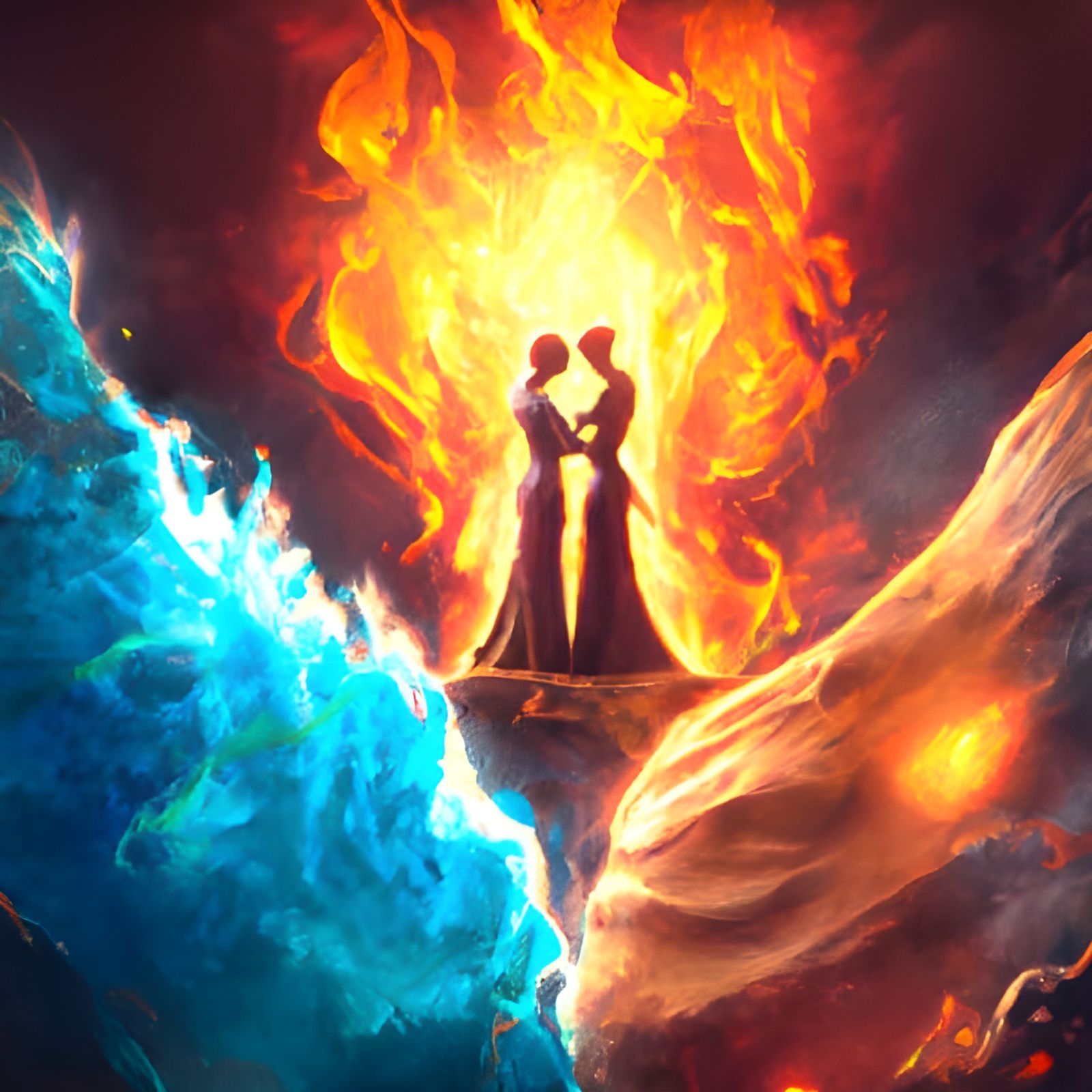 Yin Yang Elves in Love, Detailed Matte Painting