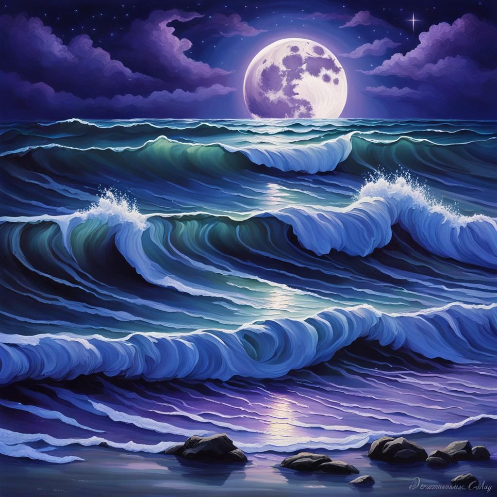 Moonlit Ocean Wave in Ethereal Fantasy Style