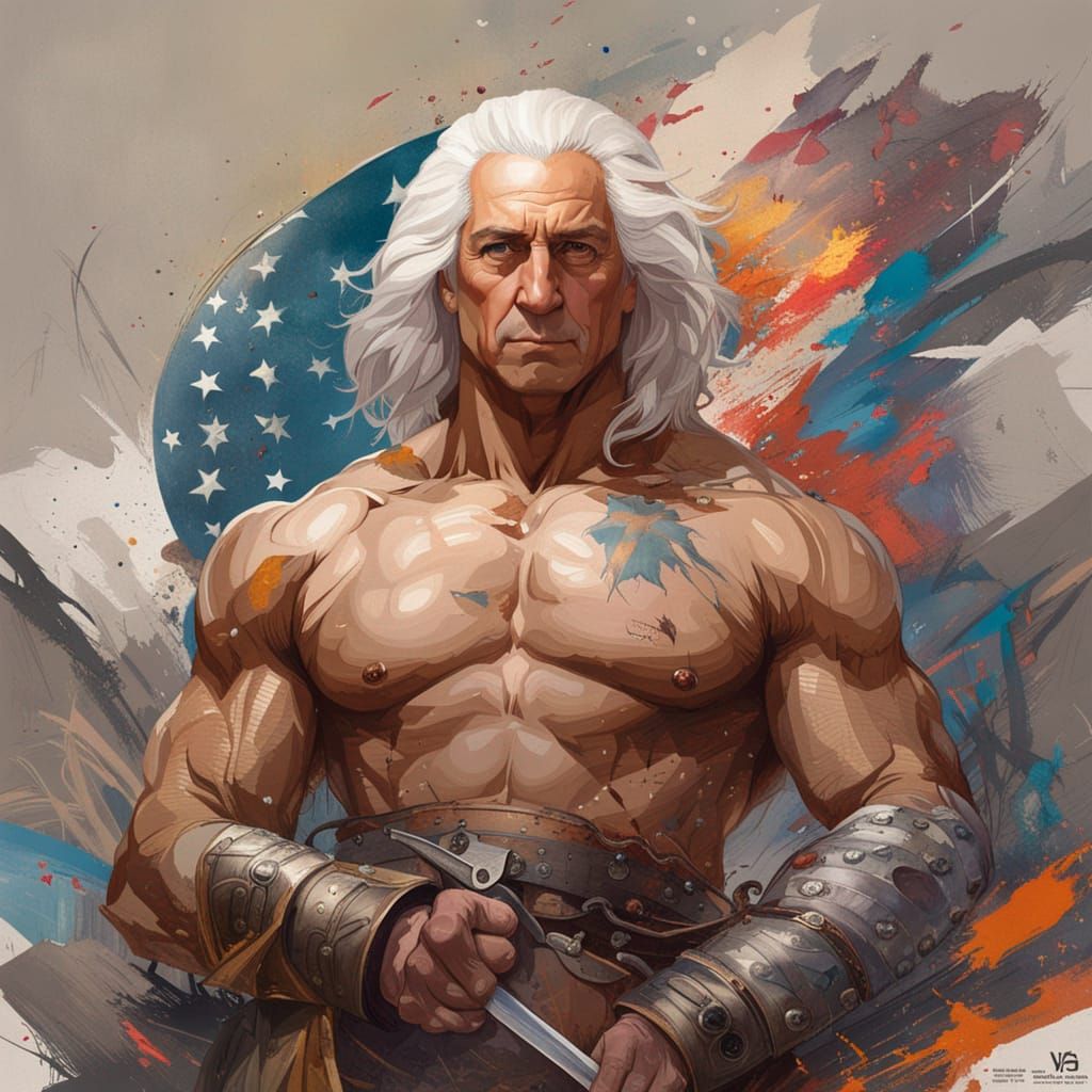 Muscular George Washington Portrait in Whimsical Style