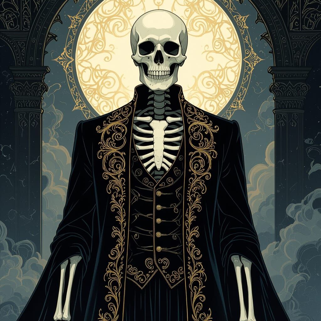 Skeleton Deity in Ornate Vest, Gothic Romanticism Style