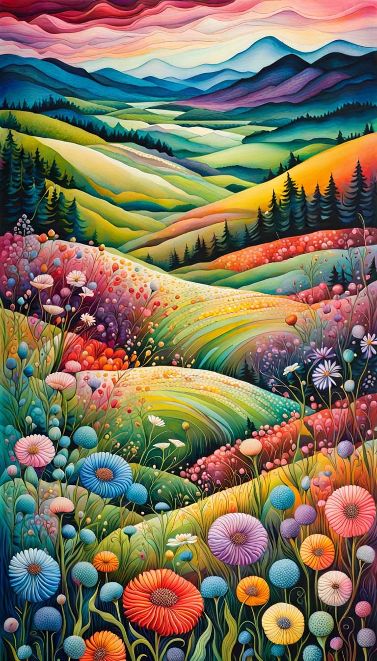 Polychromatic Flower Biome in Alcohol Ink Style