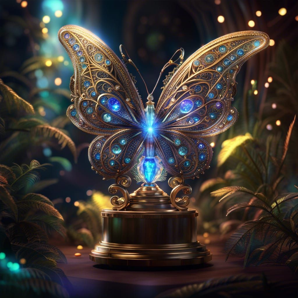 Enchanted Crystal Trophy Radiating Brilliant Light