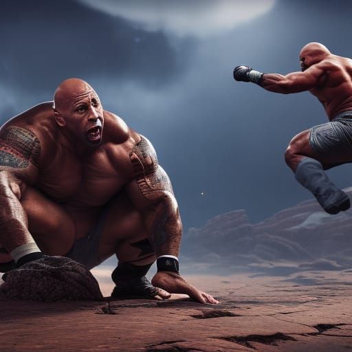 Joe Rogan Kicks Dwayne Johnson: Detailed Matte Painting