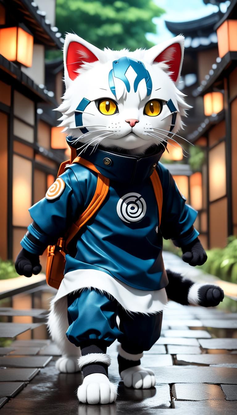Anime Cat Cosplay as Naruto in Urban Setting