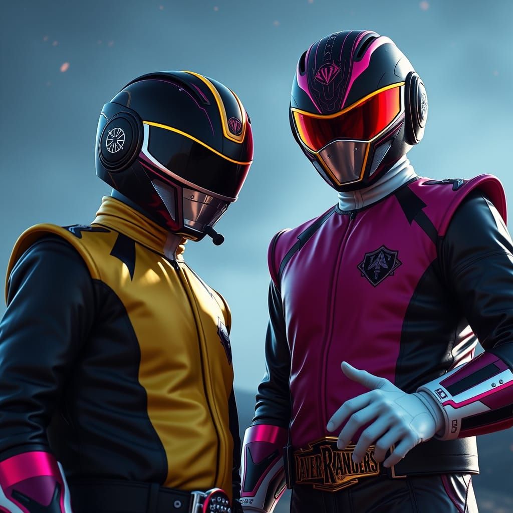 Epic Cyberpunk Power Rangers Duo in Vivid Fantasy