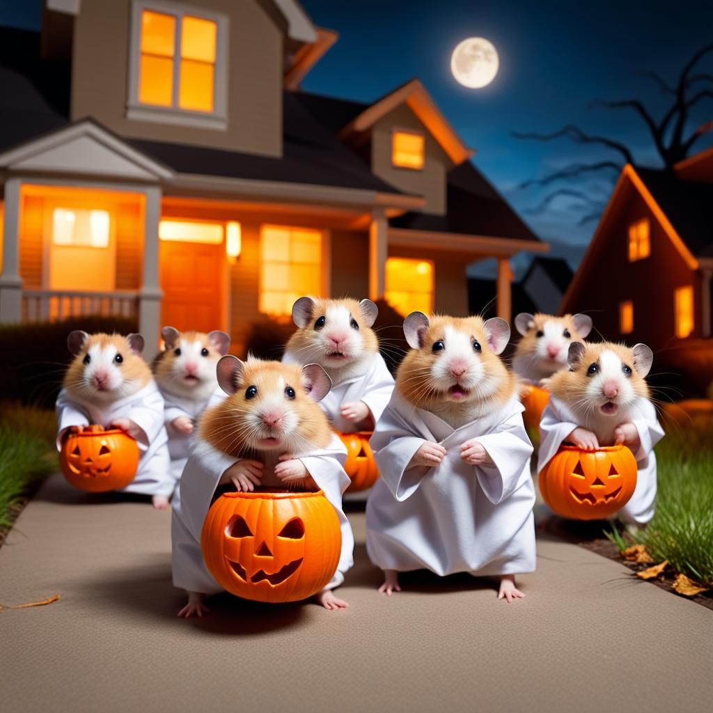 Ninja Hamsters Trick or Treating on Halloween