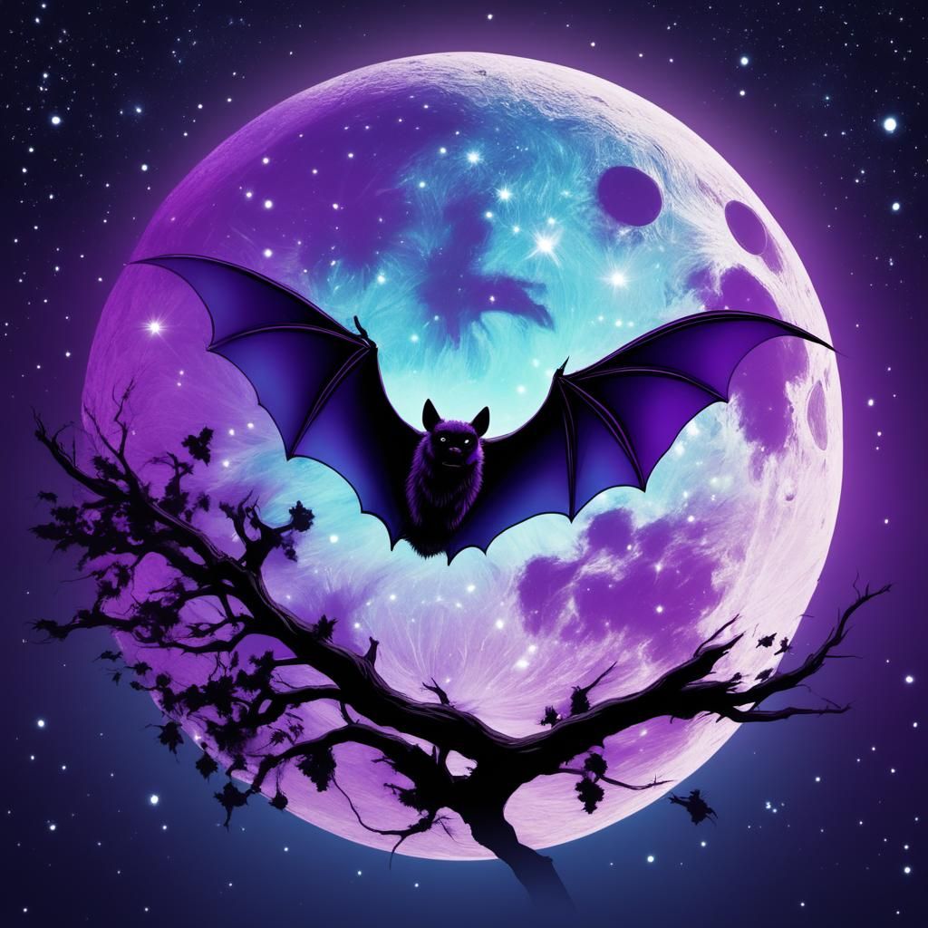 Purple Bat Silhouette in Hyperrealistic Pop Art
