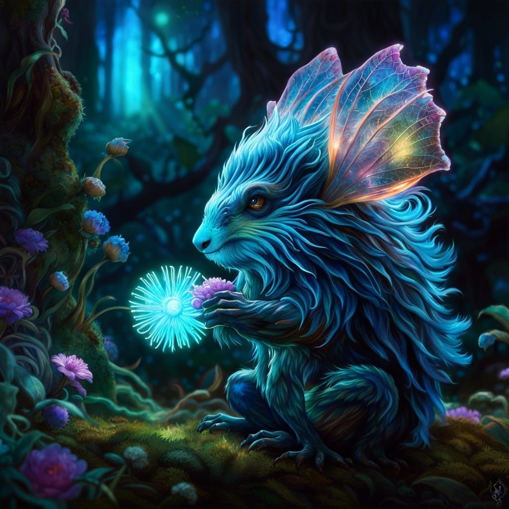 Bioluminescent Creature in Magical Forest