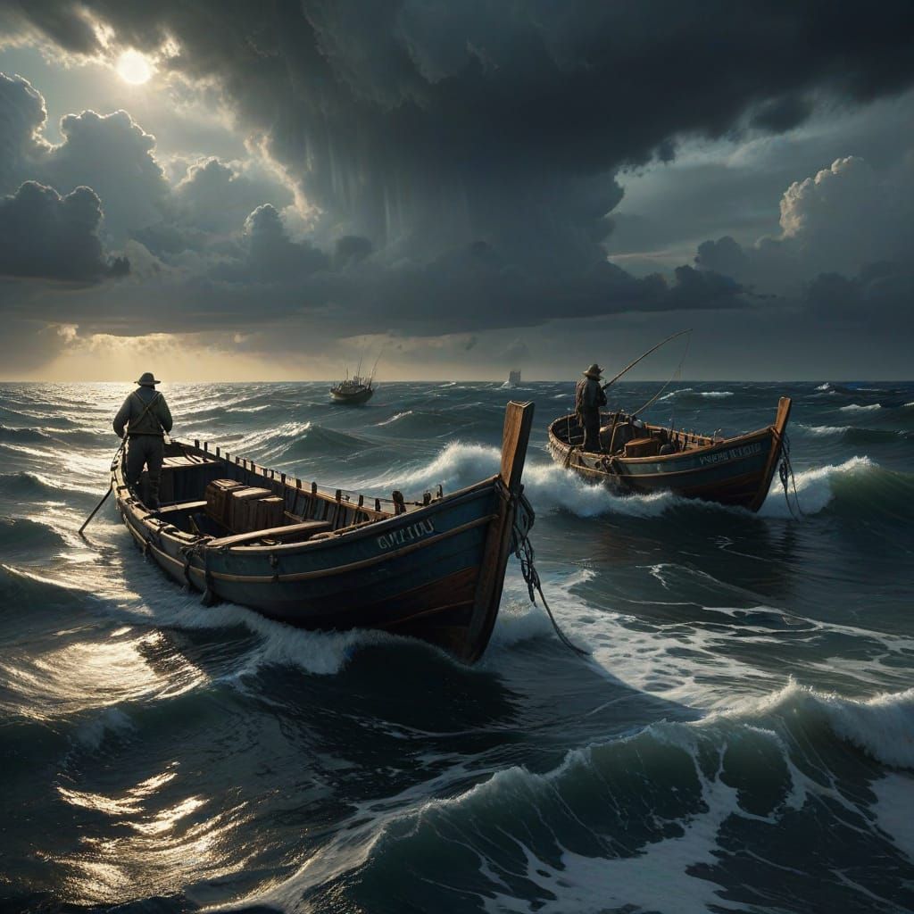 Mannerist Oil Painting of Fishermen at Sea