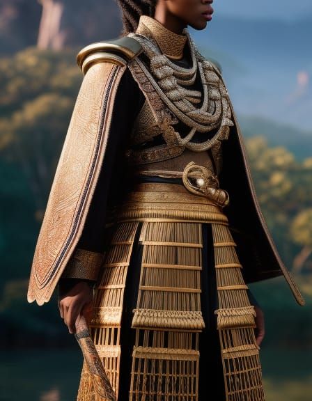 African Samurai Woman Concept Art in Hyperrealistic Style