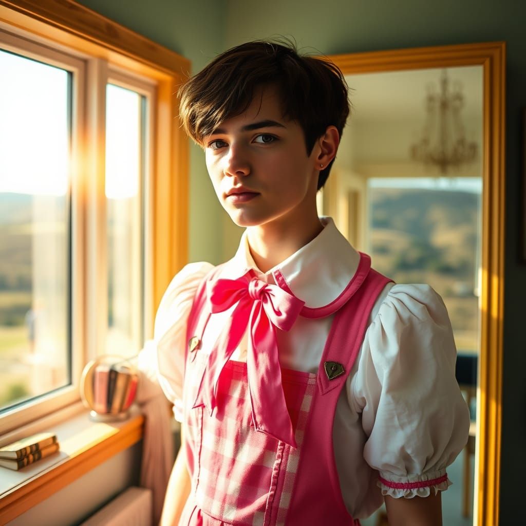 Man in Pink School Uniform, Cinematic Still