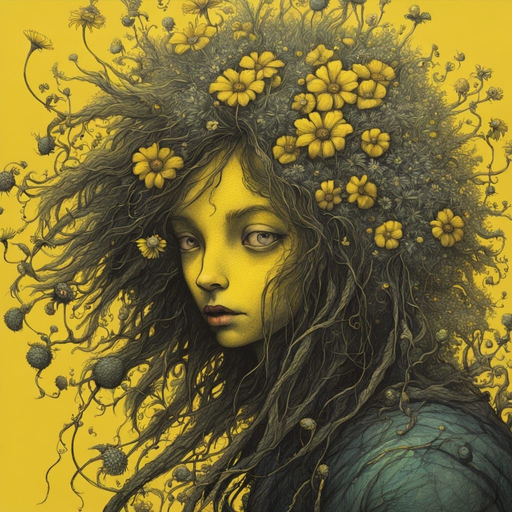 Yellow Wildflower in Dark Comic Book Style