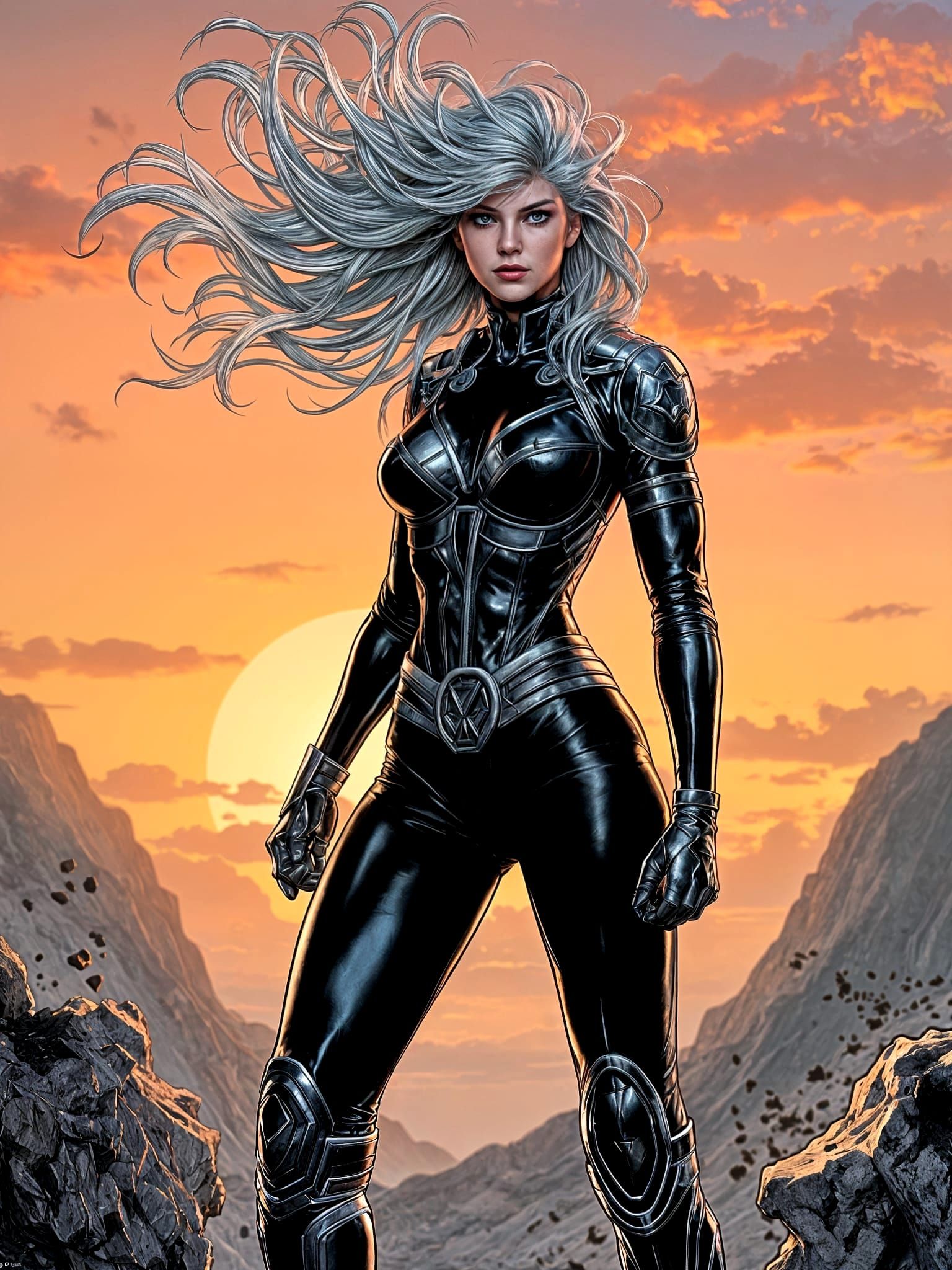 Silver Sable Ready for Battle in Comic Book Style