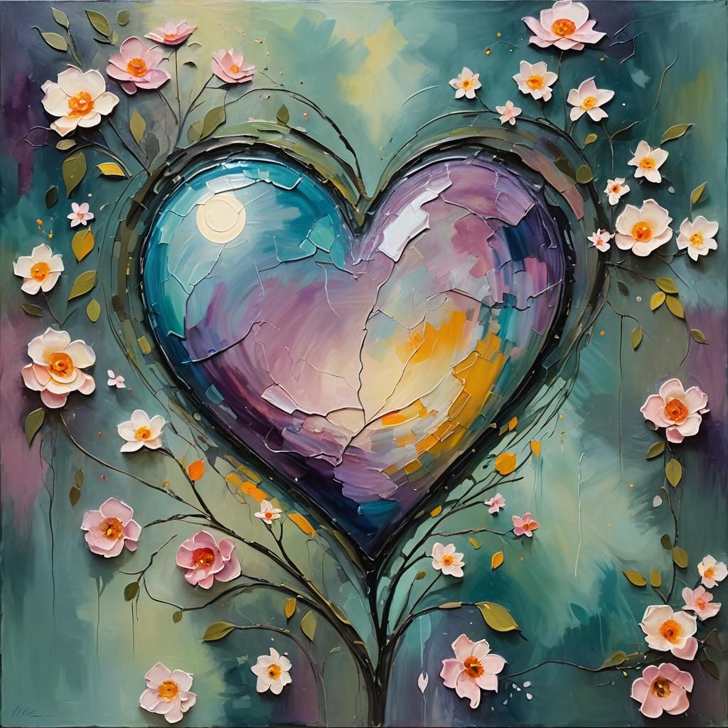 Heart Healing in Moonlit Garden: An Oil Painting