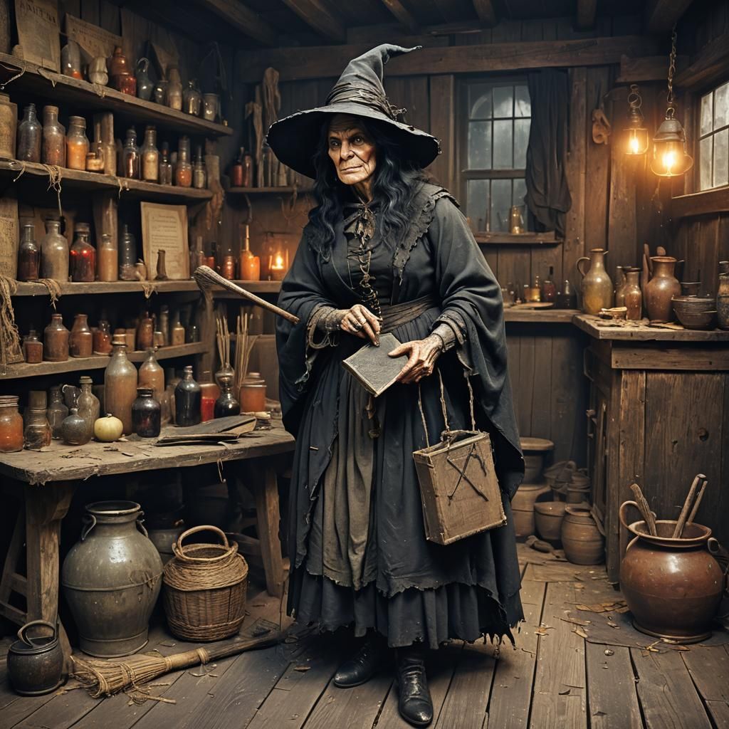 Old Witch in Dusty Workshop Concept Art