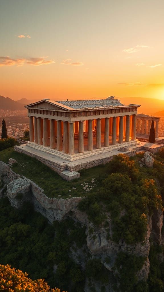 Ancient Greek Citadel at Sunset, Hyperrealistic Rendering