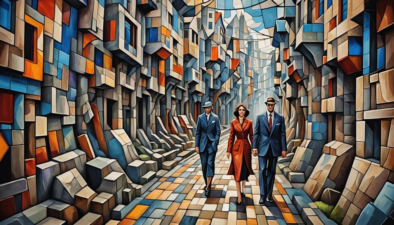 Cubist Couple on Road to the North