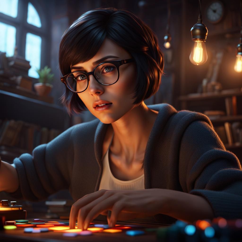 Girl Gaming in Cozy Room: Detailed Matte Painting