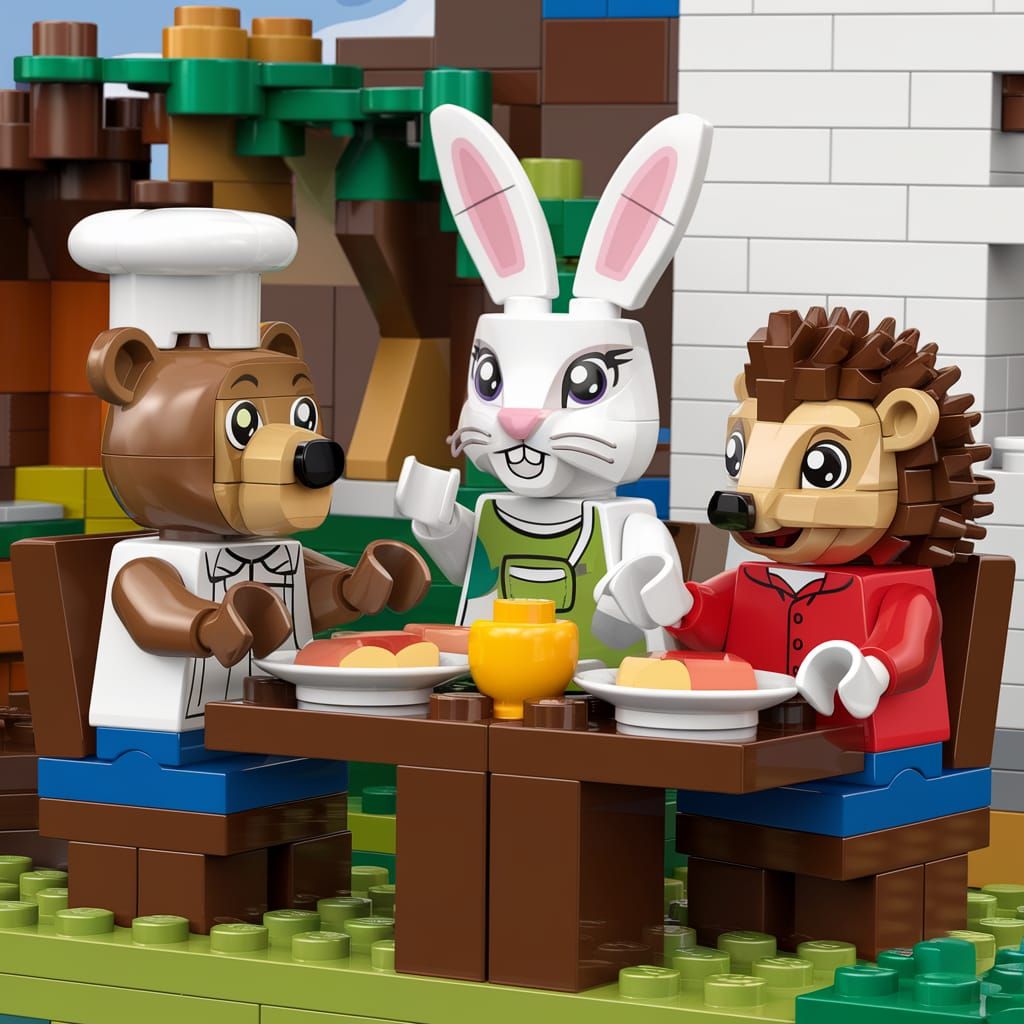 Lego-Style Brunch with Anthropomorphic Animals