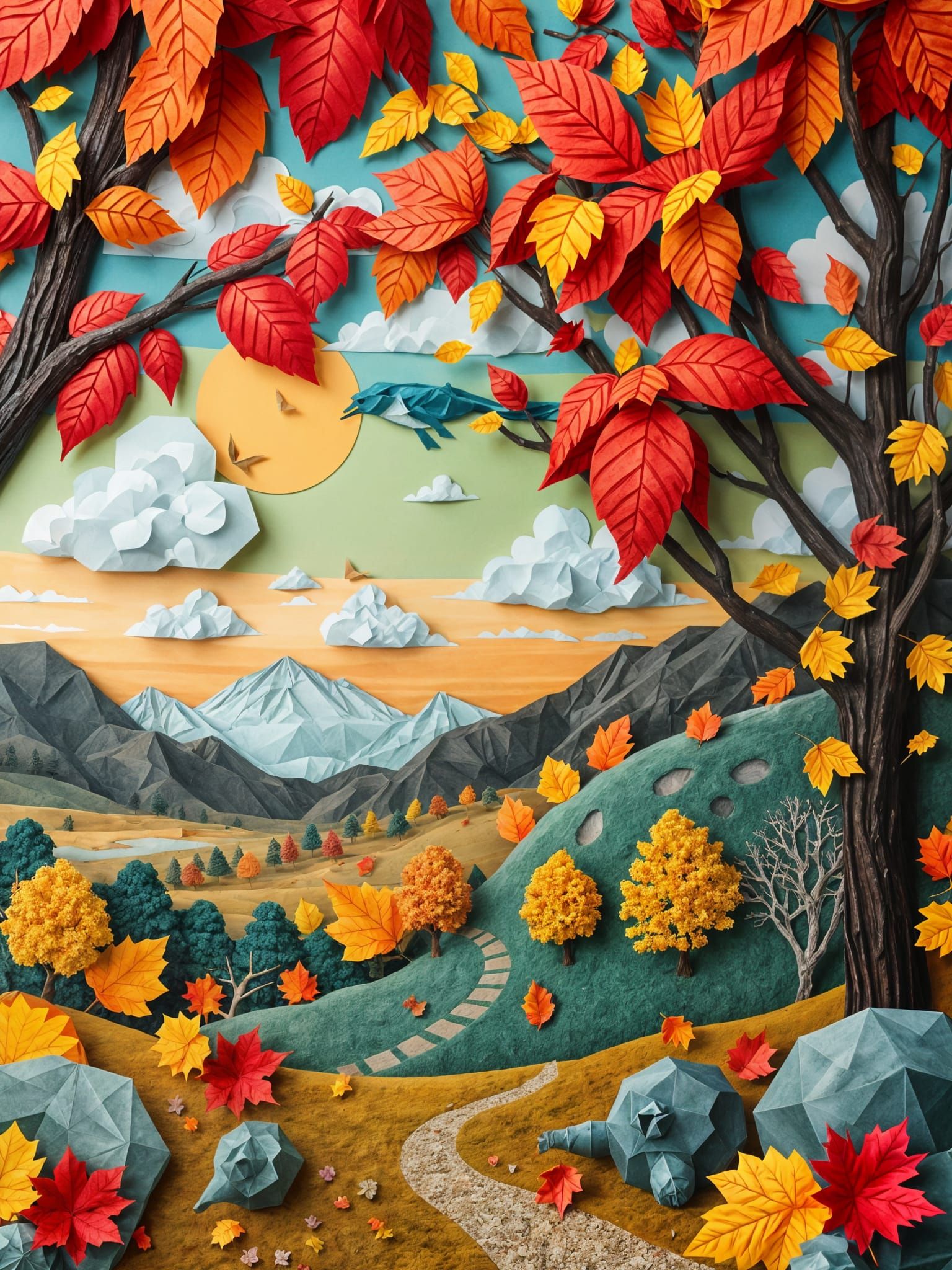 Surreal Scenic Fall Paper Collage Art