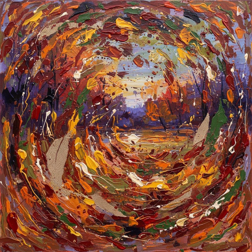 Vibrant Autumn Scene in Action Painting Style