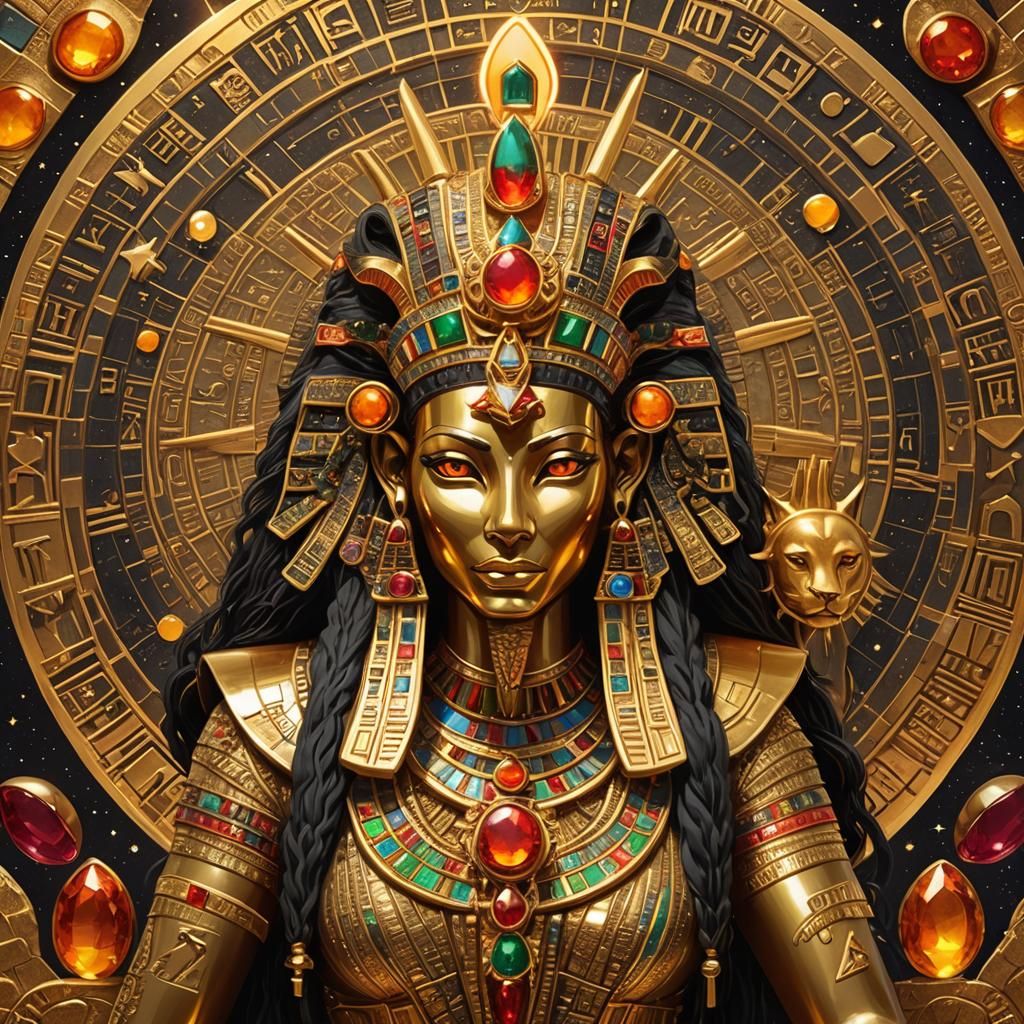 Goddess Sekhmet in Gold and Jewels