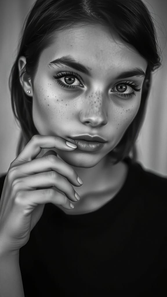Ethereal Black and White Portrait of a Young Woman
