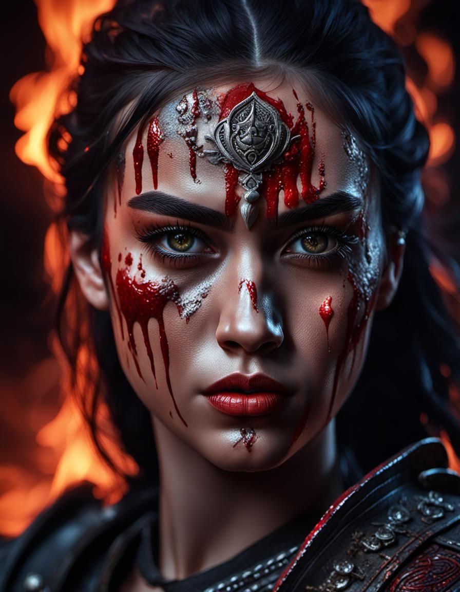 Passionate Warrior Woman in Dark Fantasy Style