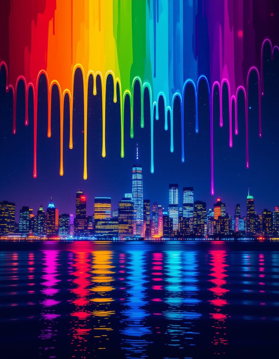 Surreal Melting Sky Over Neon Cityscape