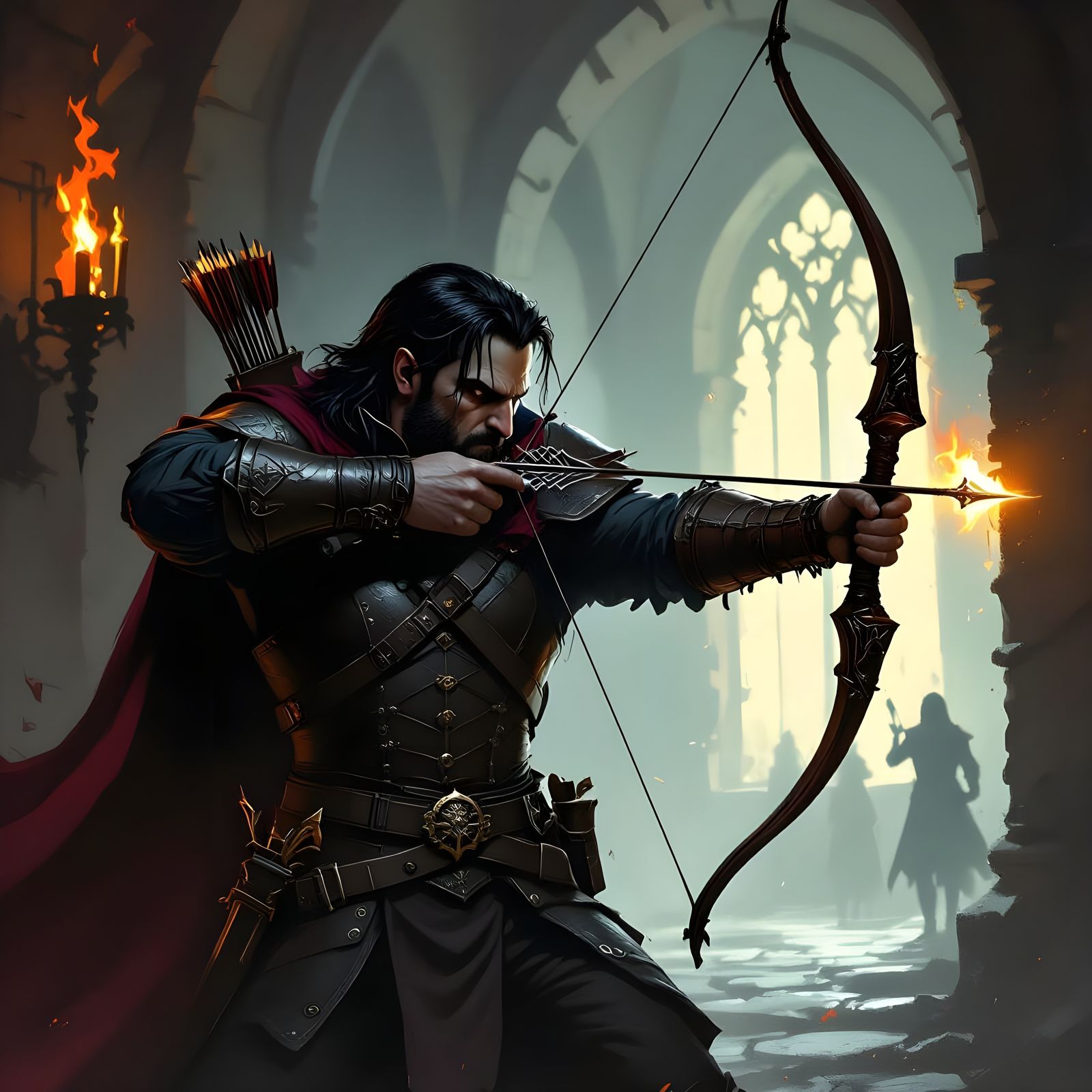 Vampire Hunter Aims Crossbow in Gothic Castle