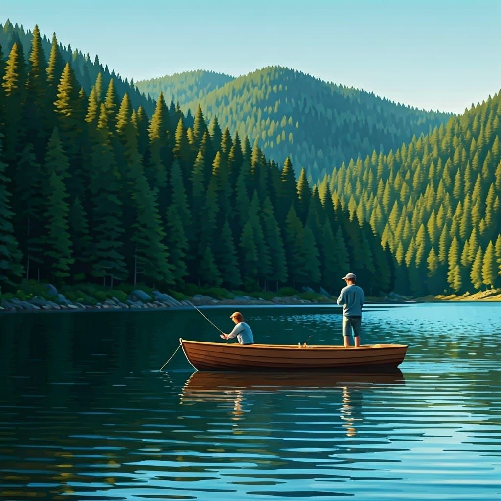 Idyllic Fishing Scene in Vector-Based Graphic Design
