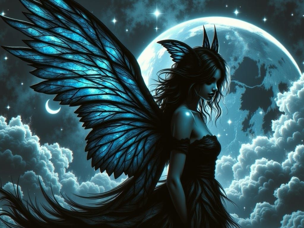 Ethereal Victorian Goth Pixie in Dark Celestial Hues