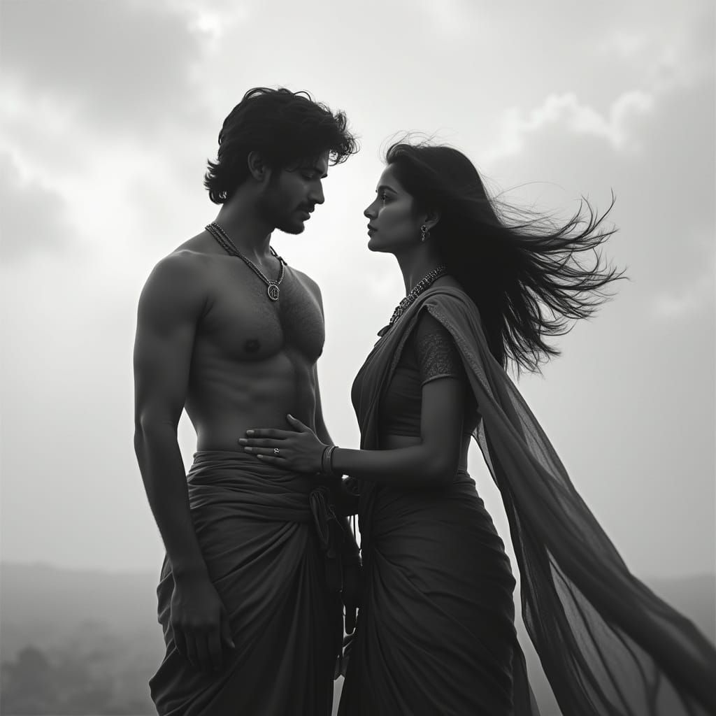 Romantic Bollywood Scene in Black and White