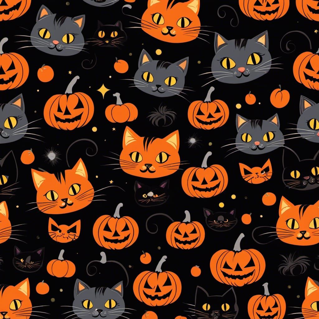 Vintage Chibi Black Halloween Cat Decoration