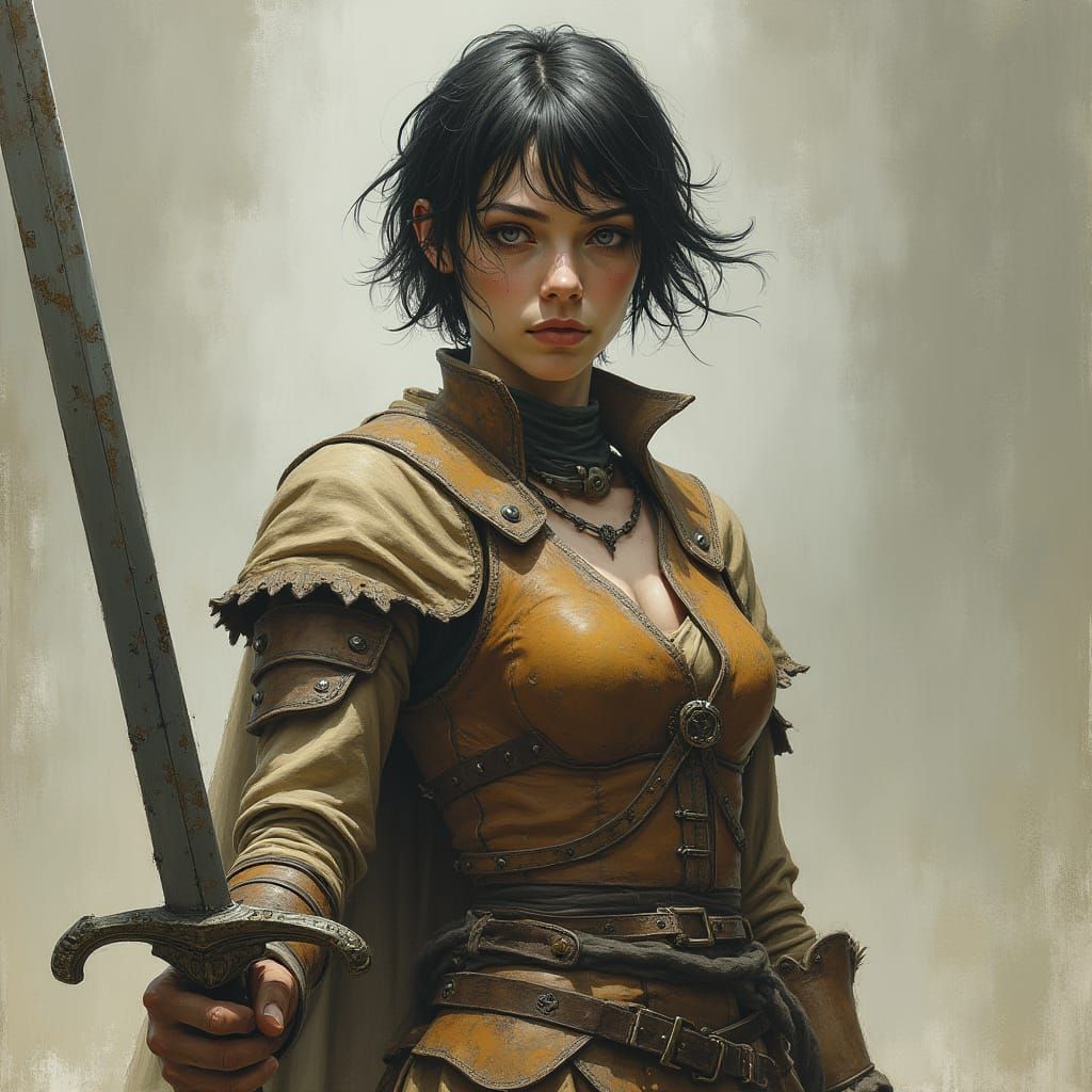 Epic Fantasy Warrior in Tattered Leather Armor