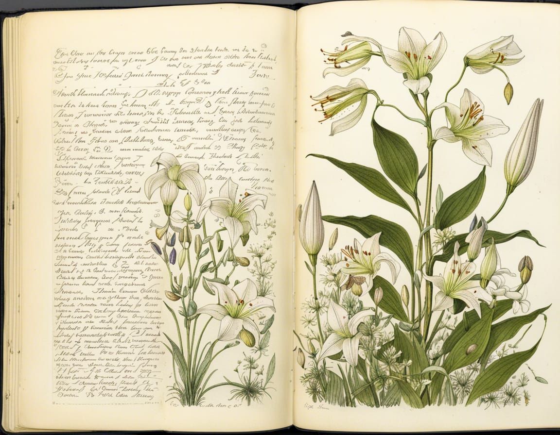 Edwardian Lady's Biological Illustration of Lilium Bulbiferu...