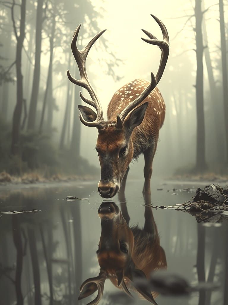 Deer Contemplates in Polluted Waters
