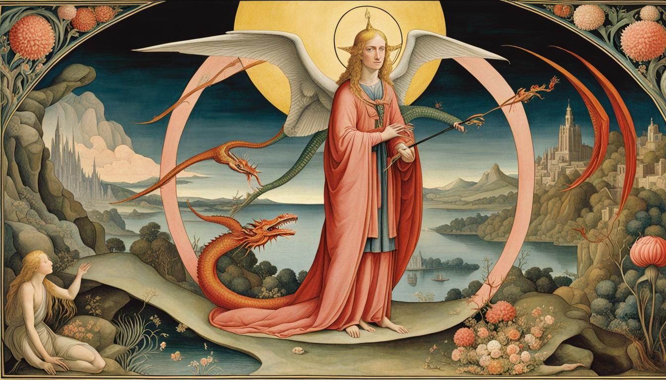 Saint Michael Defeating the Dragon in Art Nouveau Style