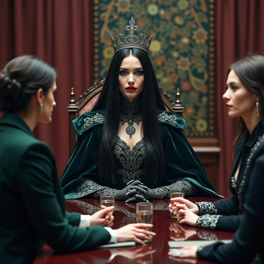 Celtic Goddesses Dominate Boardroom in Gothic Elegance