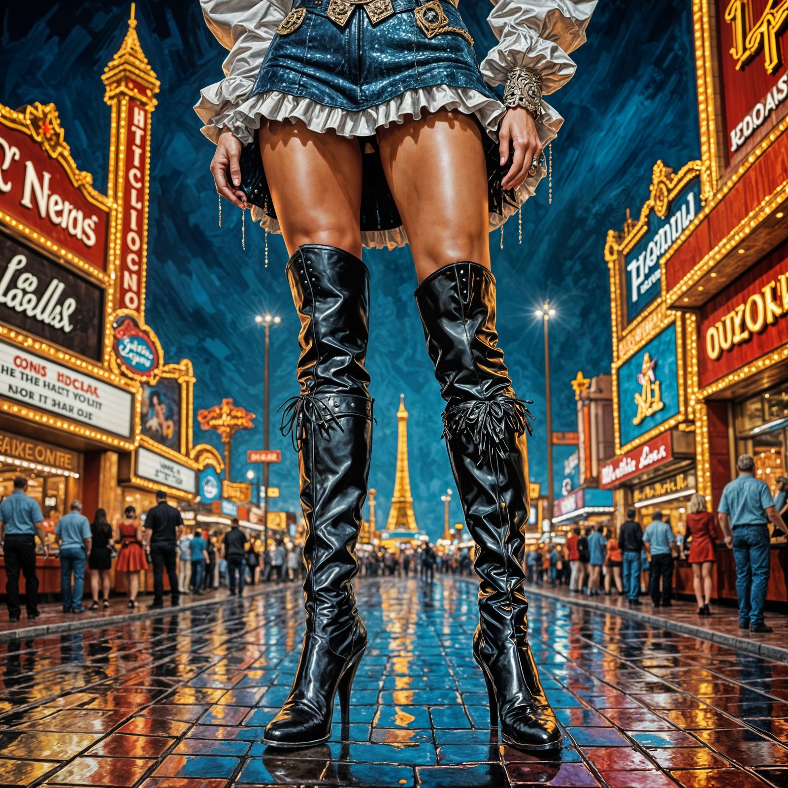 Giant Showgirl Crushes Las Vegas: Impasto Painting